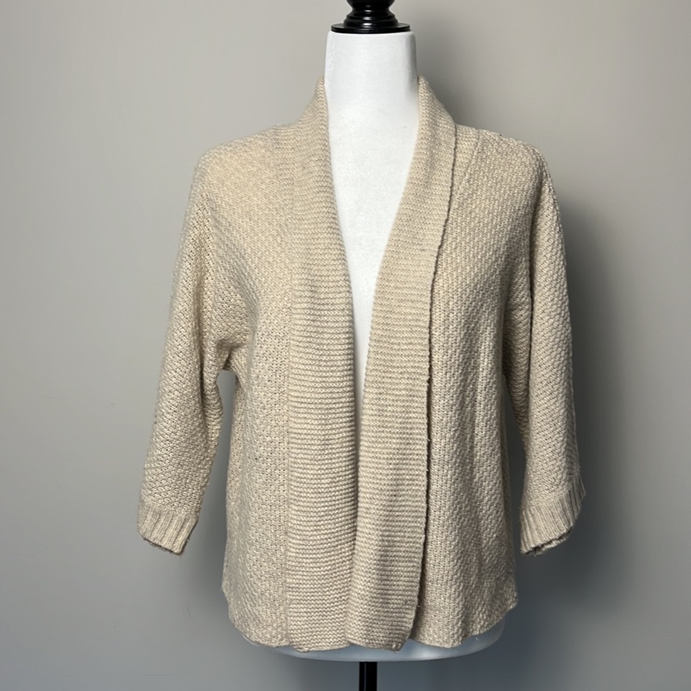 Max Studio wool blend open front cropped sleeve cardigan sweater